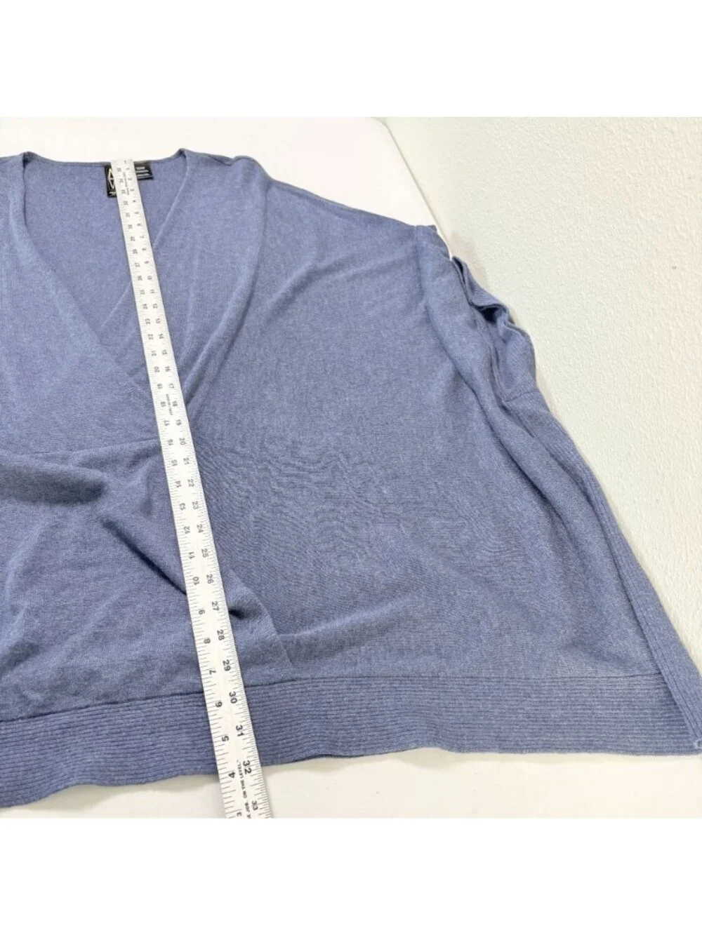 Maria Wynne Sweater Poncho‎ Womens 2X 3X Blue V Neck Kimono Sleeve Oversized